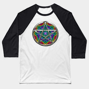 Colorful Fractal Pentagram Pentacle Wicca Baseball T-Shirt